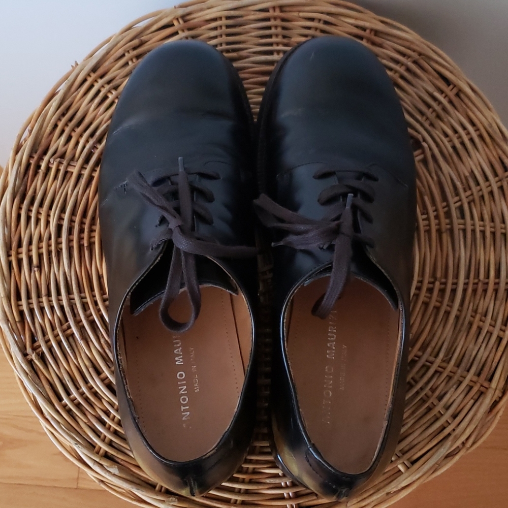 Antonio Maurizi Black Leather Derby Shoe w/ Camo Size 8.5 - Picture 4 of 12